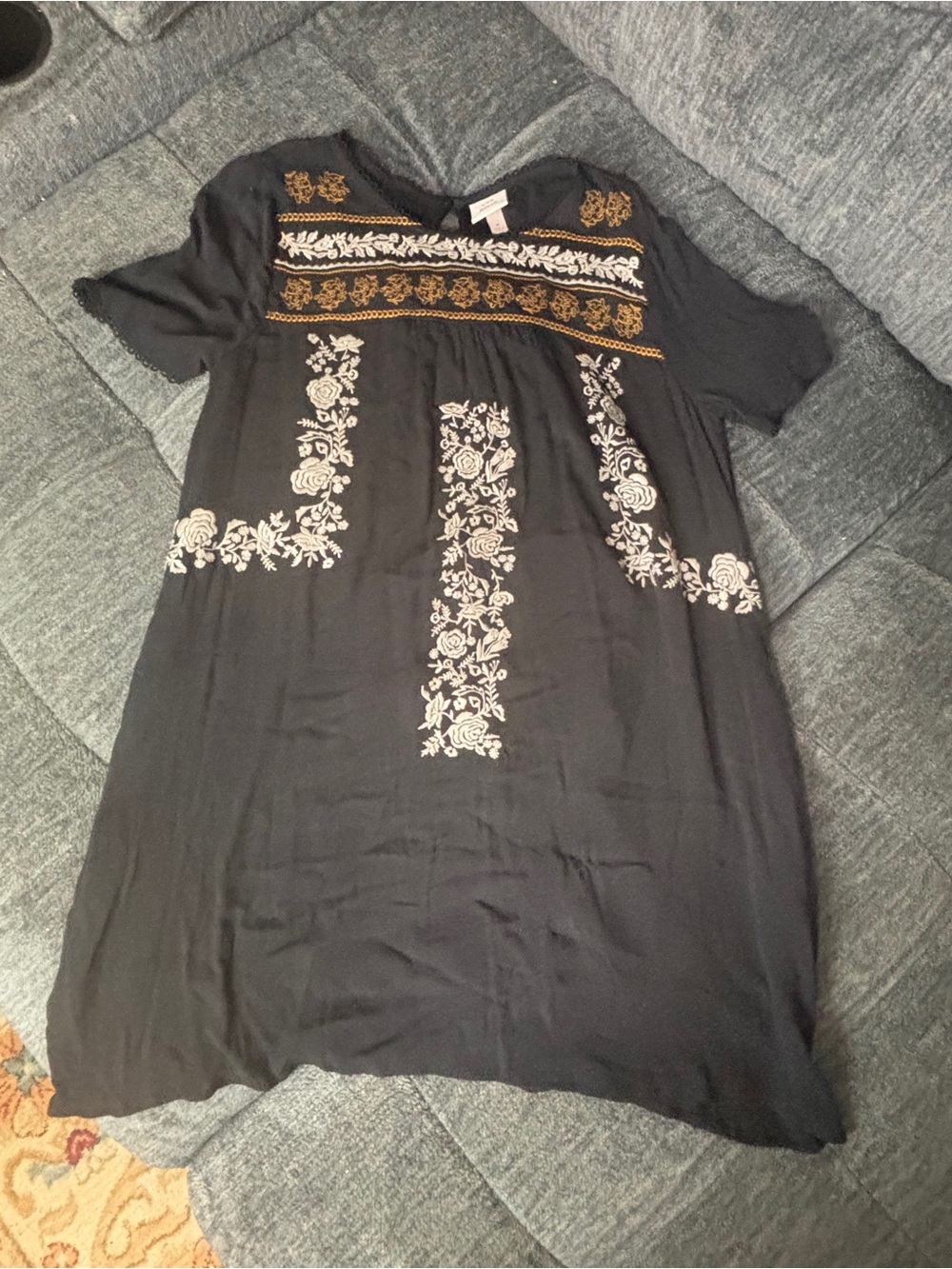 Knox Rose Black Midi Dress with Cream & Gold Embroidery